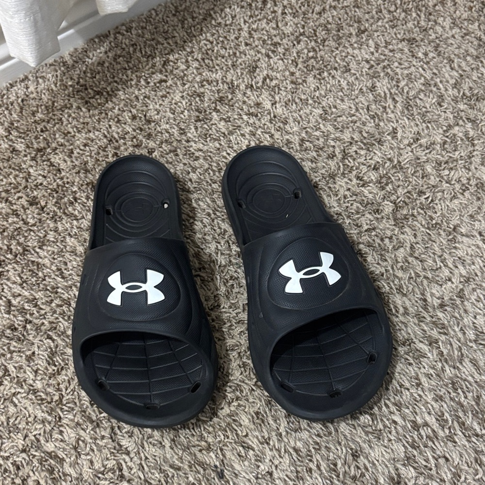 Under Armour Black Slides with White Logo
